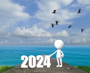 3d rendering of  wording 2024 with nice backbround view