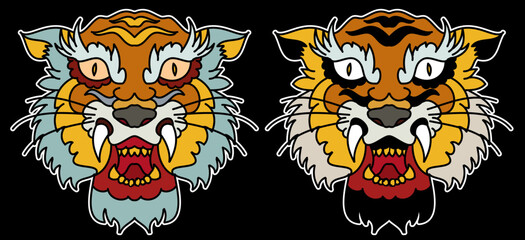 Fototapeta na wymiar Tiger face sticker vector.Tiger head traditional tattoo.Vector of Japanese tiger for sticker or printing on T-shirt.