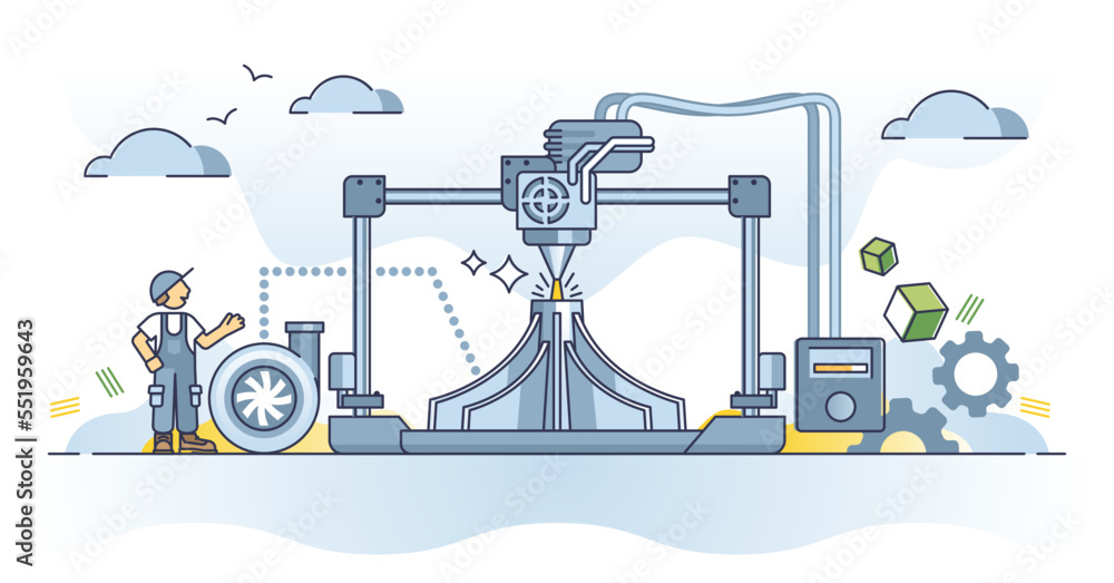 Poster metal 3d printing and steel part prototype manufacturing outline concept. printer with strong materi