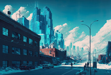 city and sky blue. Generative AI