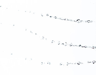 Shape form droplet of Water splashes into drop water line tube attack fluttering in air and stop motion freeze shot. Splash Water for texture graphic resource elements, White background isolated