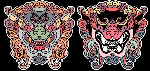 Tiger face sticker vector.Tiger head traditional tattoo.Vector of Japanese tiger for sticker or printing on T-shirt.