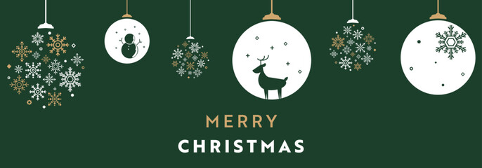 Fototapeta 雪の結晶とクリスマスをモチーフにしたオーナメントのクリスマスバナー広告テンプレート（緑）　Christmas banner ad template with snowflakes and Christmas-inspired ornaments (green) obraz
