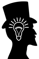 Light bulb in the profile of the head of a beautiful old man. Concept for brainstorming, ideas, eureka.