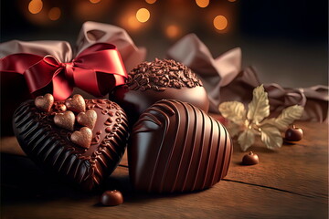 Valentine's day ,  festive lights background hearts scene with chocolates  love valentine's day shiny background - obrazy, fototapety, plakaty