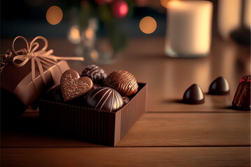 Valentine's day ,  festive lights background hearts scene with chocolates  love valentine's day shiny background