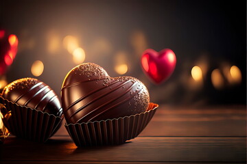 Valentine's day ,  festive lights background hearts scene with chocolates  love valentine's day shiny background