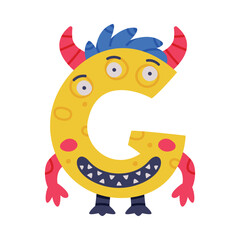 Monster Alphabet with Capital Letter G with Horns Vector Illustration