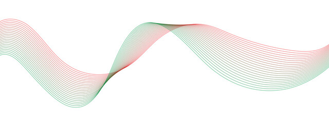 Abstract wavy red and green blend liens design on white background. Digital frequency track equalizer. Vector illustration, Wavy stylized it make using blend tool.
