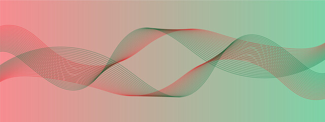 Abstract wavy red and green blend liens design on colorful background. Digital frequency track equalizer. Vector illustration, Wavy stylized it make using blend tool.