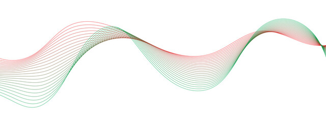 Abstract wavy red and green blend liens design on white background. Digital frequency track equalizer. Vector illustration, Wavy stylized it make using blend tool.