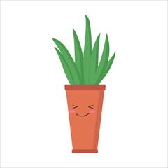 Houseplant in brown pot with face on white