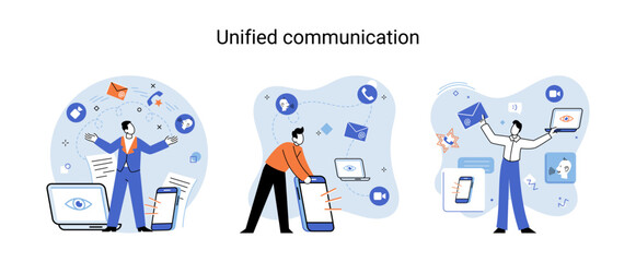 Fototapeta premium Unified communication metaphor. Social media creative idea. Online social network. Business interaction applications. Marketing time. Mobile computer gadgets for cooperations and information exchange