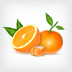 Ripe tangerines and orange