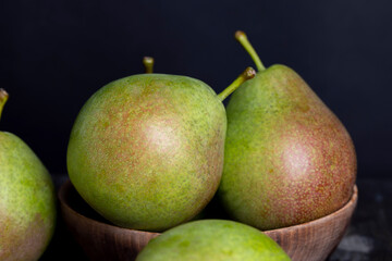 Whole ripe green pears, close up