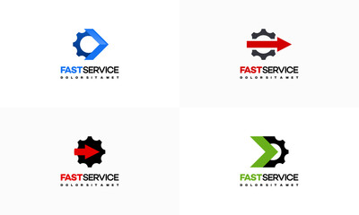 Set of Fast Service Gear logo designs concept vector, Arrow and Gear logo designs template icon