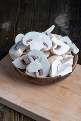 Sliced mushrooms on a board