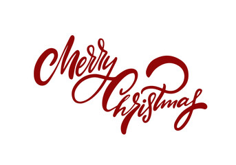 Naklejka na ściany i meble Merry Christmas hand drawn red color calligraphy lettering text.
