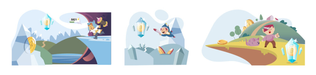 Play to earn games created on basis of blockchain project with elements of NFT, main purpose of earning. Player earn money by playing. Virtual character development business. Cryptocurrency game.