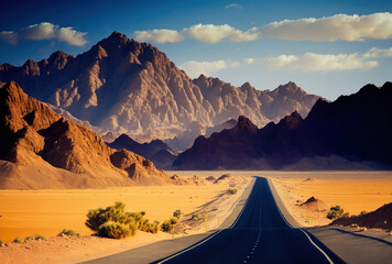 Fototapeta na wymiar Mountain range and desert roads. Egypt's Sinai. Generative AI
