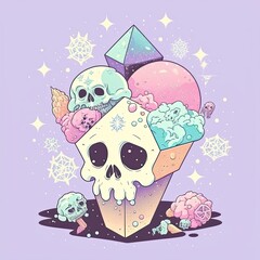 illustration of the skull and icecream in background, very lovely