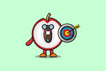 Cute cartoon Lychee businessman holding target and arrow with happy expression  