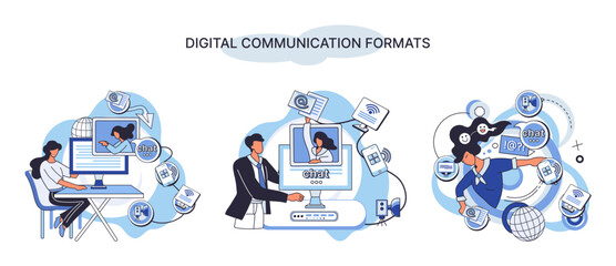 Digital communication formats metaphor, content online data and social media streaming. Abstract modern news feed and website connection. Open sourse software unified conversation modern technology