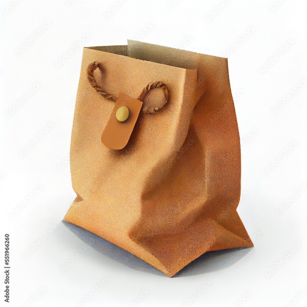 Aufkleber a brown paper bag with a brown leather tag on it's side and a string on the front. generative ai