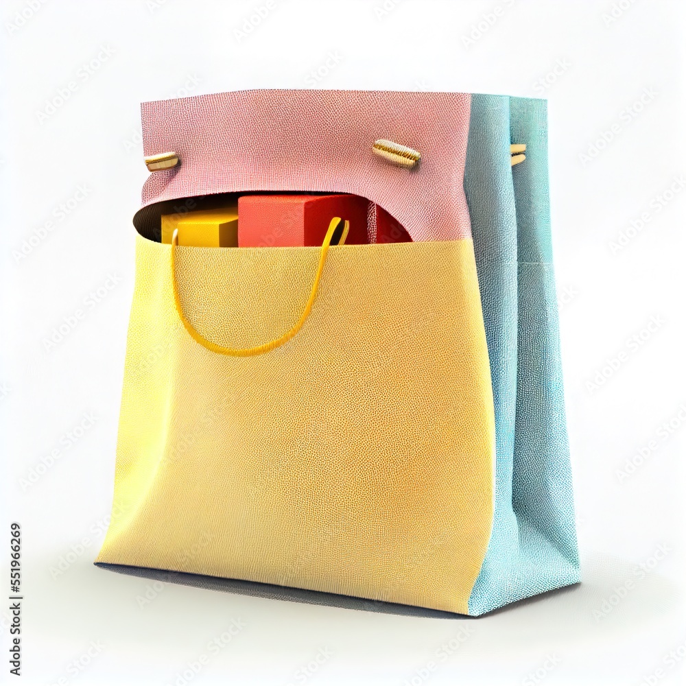 Poster a bag with a bunch of items inside of it on a white background with a white background behind it. ge