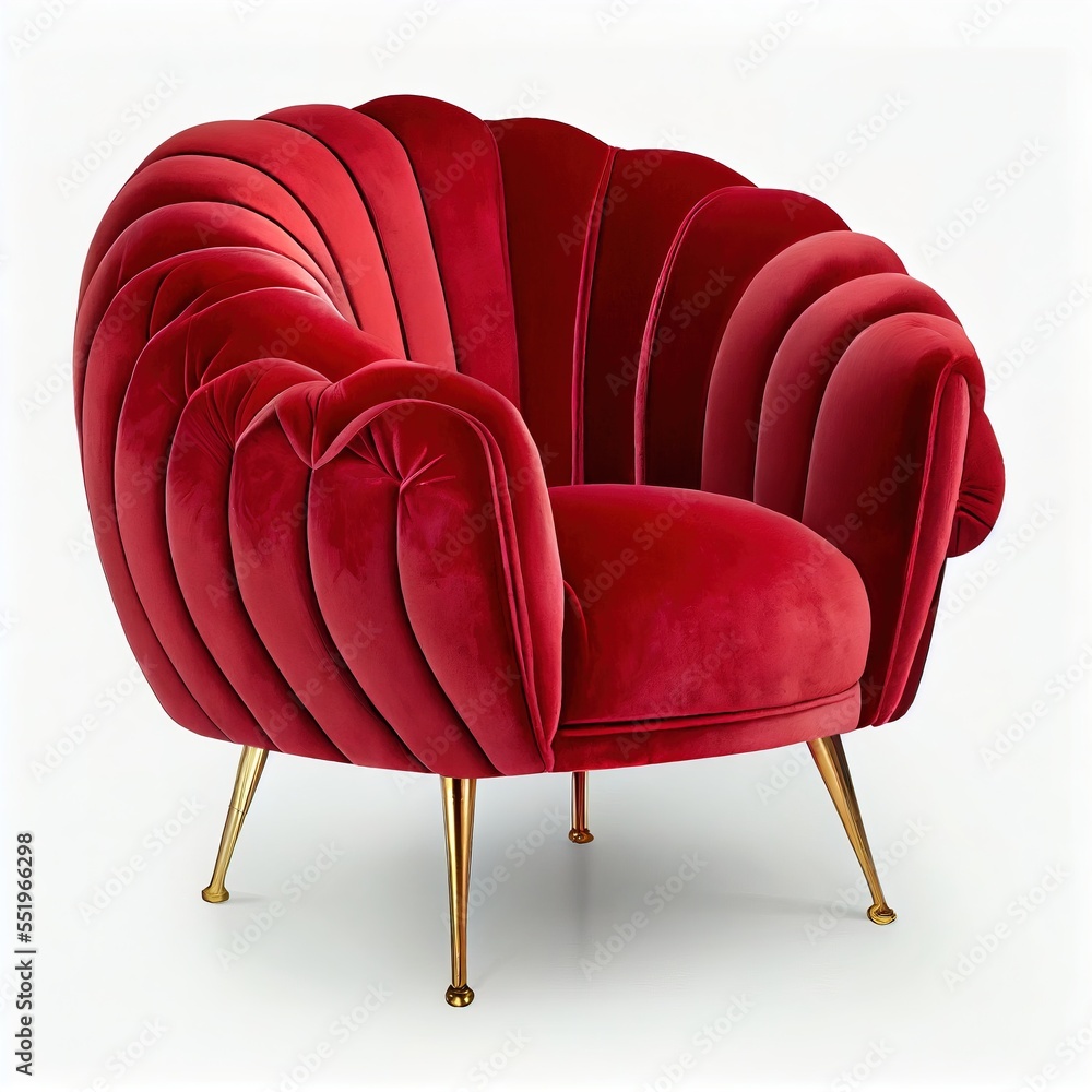 Aufkleber a red chair with gold legs and a curved backrest and a curved backrest and a curved backrest. genera