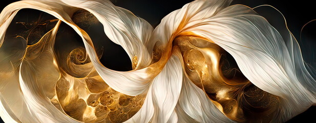 Fluid splash, swirl on white. Luxury golden flow.