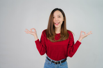 portrait of attractive asian woman isolated on white background