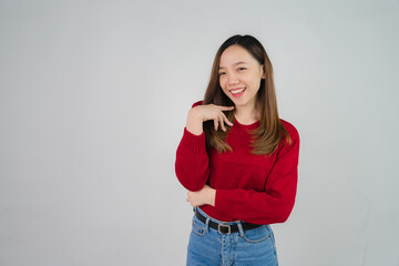 portrait of attractive asian woman isolated on white background