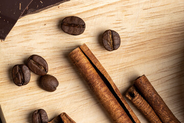 Dry spice of fragrant cinnamon on the table