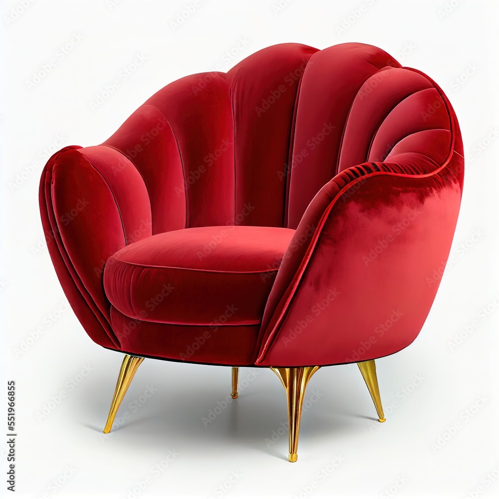 Aufkleber a red chair with gold legs and a curved backrest and a curved backrest and a curved backrest. genera