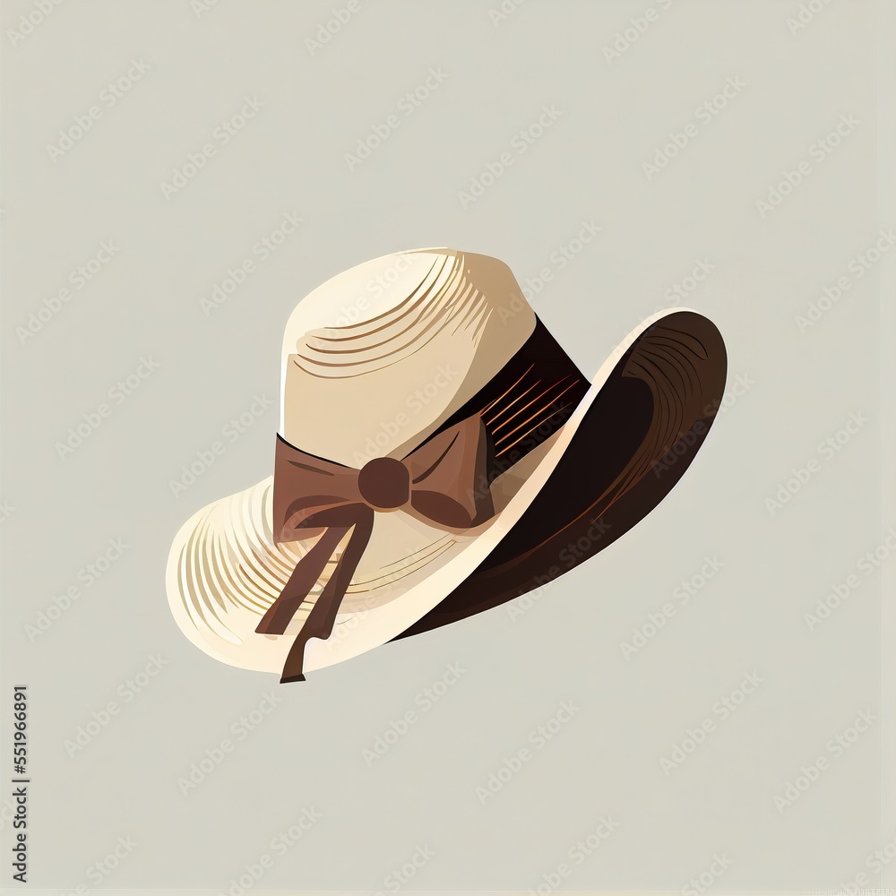 Poster a hat with a bow on it is flying through the air with a gray background and a light gray background.