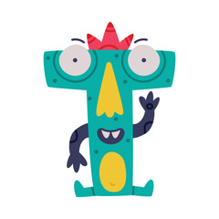 Monster Alphabet with Capital Letter T with Bulging Eyes Vector Illustration