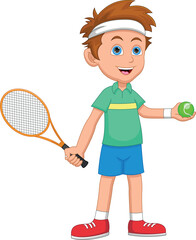 Obraz na płótnie Canvas little boy tennis player cartoon