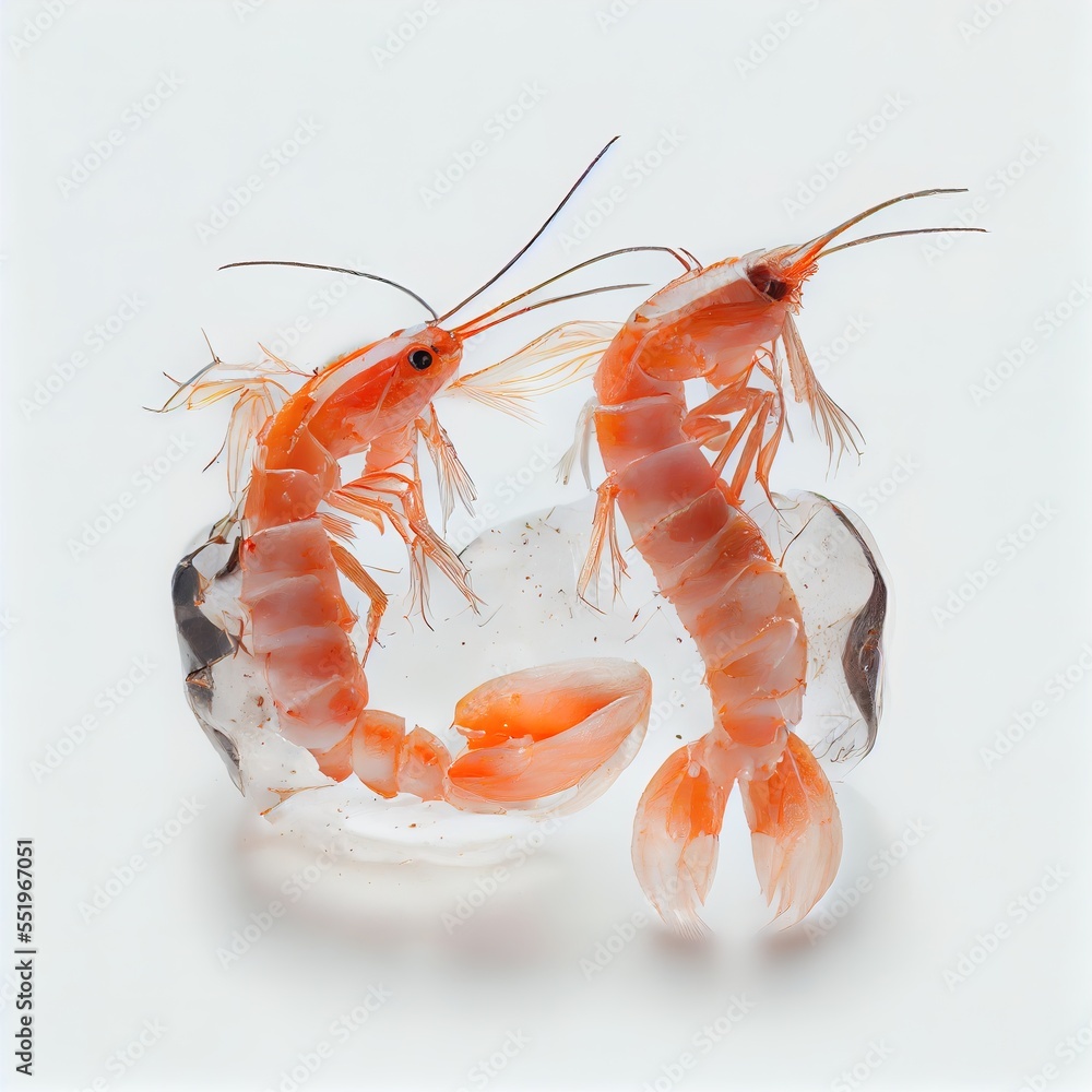 Poster two shrimp in a bowl on a white background with a white background behind it and a white background 