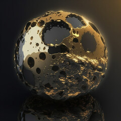 Abstract golden metal sphere with many holes with generative ai