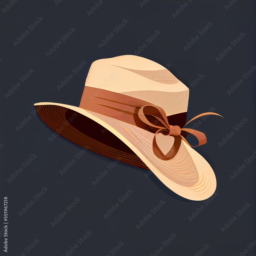 Poster a hat with a bow on it is shown in a flat style with a dark background and a brown ribbon. generativ