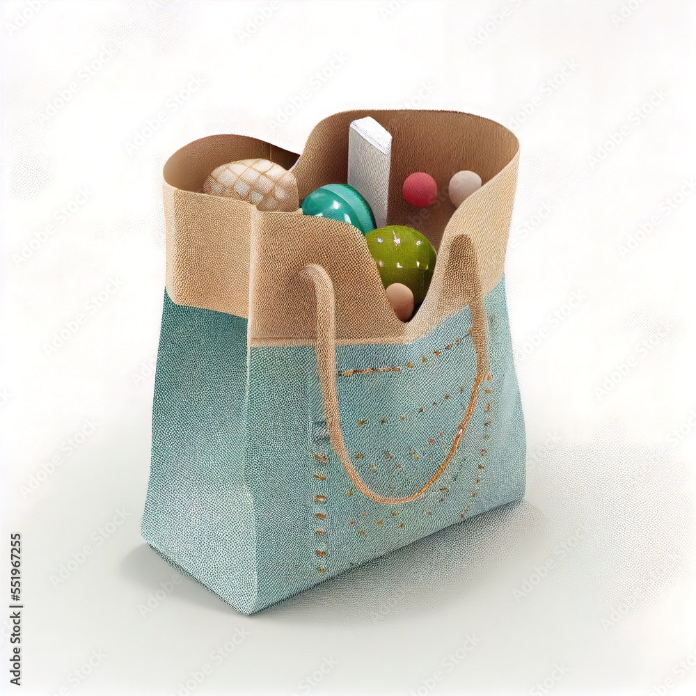 Poster  a bag with a handle and a handle is shown with a small bag filled with various items in it. Generative AI