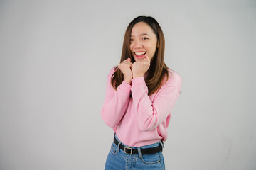 portrait of attractive asian woman isolated on white background