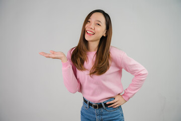 portrait of attractive asian woman isolated on white background