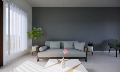 3D render interior living room tropical house