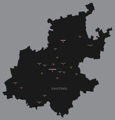 Detailed map of Gauteng Province in South Africa