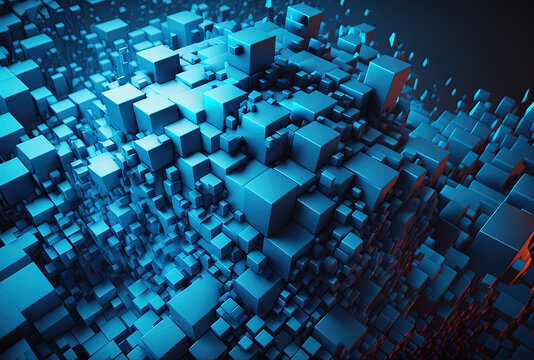 Concept image featuring an abstract background of bright blue cubes in 4K quality. Generative AI