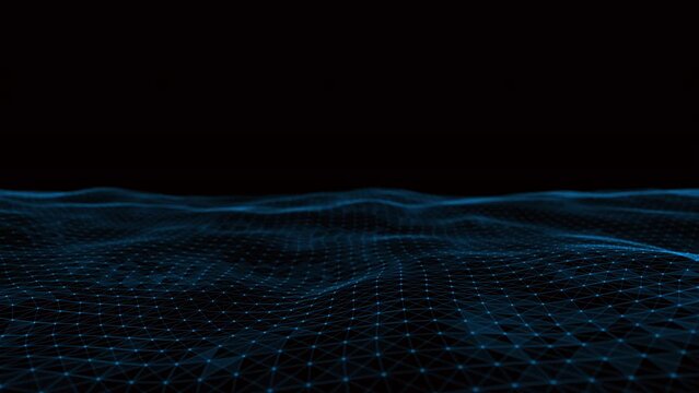 4k abstract Digital blue Wave of particles dance motion on wave and light.Futuristic dots background with a dynamic wave.Big data.Cyber or technology background.Quantum finance.