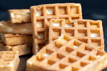 square sweet soft waffles on the table