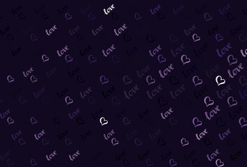 Dark Purple vector background with hearts.